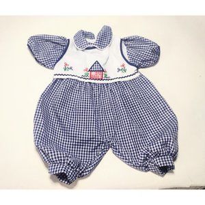 Vintage Handmade Cotton Gingham Infant One Piece See Msmts for Size Embroidered